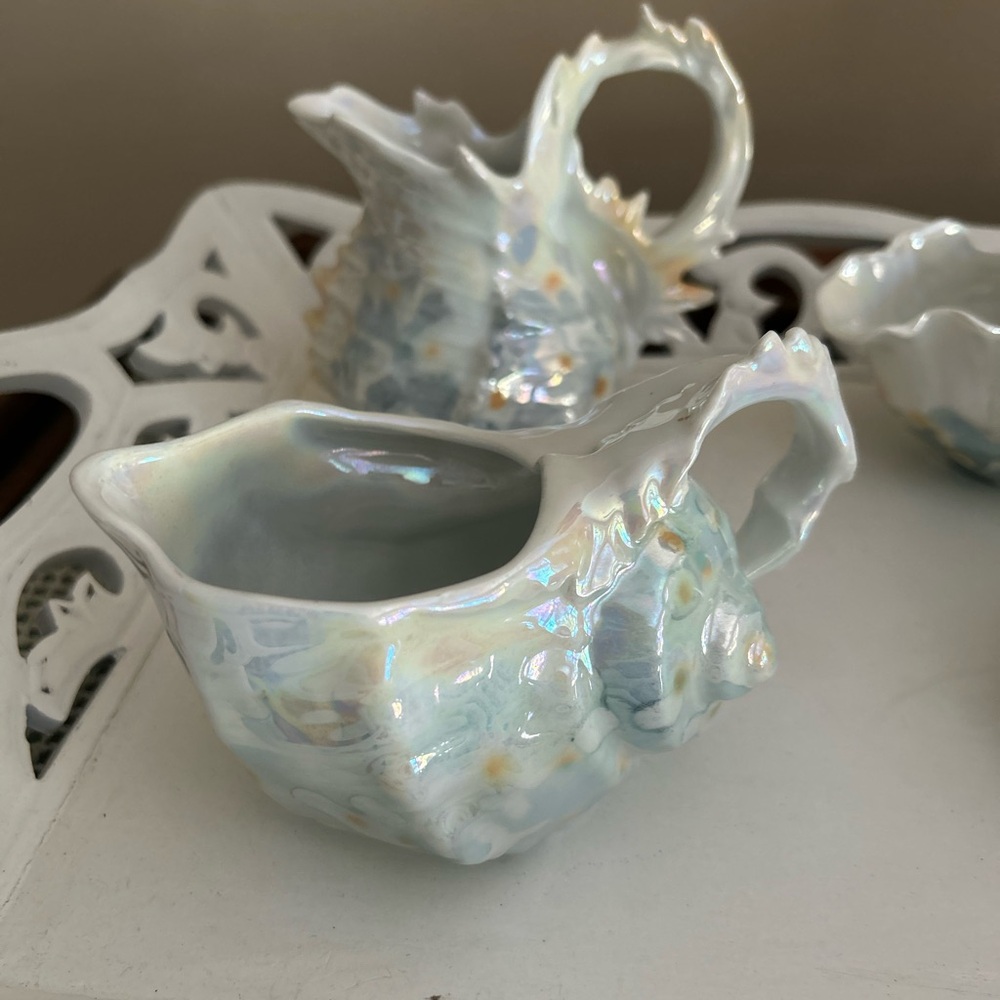 Iridescent shell creamer & pitcher